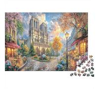 Dipinto Paesaggio Urbano Carta resistente Notre-Dame nella strada luminosa di notte Puzzle antistress regalo di compleanno 52x38cm/1000 pezzi
