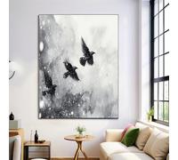 Dipinto Pittura A Inchiostro Grigio su Tela, Inverno Uccelli In Volo Poster Stampa su Tela, per Veranda, Corridoio, Camera da Letto, Quadri Decorazioni Murali, 40x50cm Senza Cornice