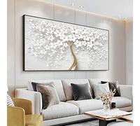 Dipinto su tela astratto fiori bianchi pianta moderna nordica stampe di grandi dimensioni immagine arte della parete per soggiorno decorazioni per la casa 95x193 cm/37x76 pollici senza cornice