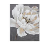 Dipinto su Tela Bianco/Oro Flower 80x3,7x100 cm in Legno di Pino e Canvas Multicolor