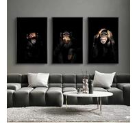 Dipinto su tela con 3 scimmie Animali, poster e stampe, arte della parete, per soggiorno, decorazioni per la casa, senza parlare, vedere, non ascoltare, 50x70 cm (20x28 pollici) x3 senza cornice