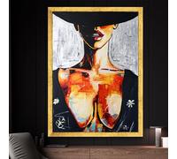 Dipinto su tela con ritratto di donna astratta moderna, stampe di poster artistici femminili colorati, opera d'arte contemporanea per la decorazione delle pareti della casa (30x40 cm/cornice interna)