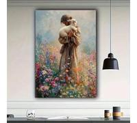 Dipinto su tela Gesù che tiene in braccio l'agnello,arte religiosa cristiana,decorazione murale per la famiglia,soggiorno,camera da letto 30x40cm Senza Cornice