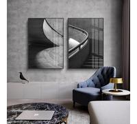 Dipinto su tela minimalista in bianco e nero. Insegui il tuo obiettivo, qualunque esso sia, costantemente e instancabilmente. Decorazione da parete per la casa, 40x60 cm, 2 pezzi, senza cornice.