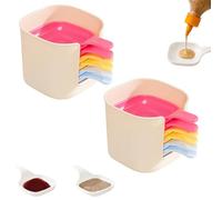 Dipping Sauce Plate and Holder, Stackable 6-Piece Set Plastic Dipping Dish, Soy Sauce Dish, Condiment Bowls with Handle & Storage Box for Sushi/BBQ, Space-Saving Kitchen Organizer (Red)