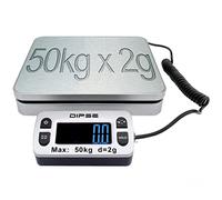 DIPSE Parcel Mini 50 kg x 2 g - Bilancia digitale con capacità di 50 kg in incrementi di 2 g, display LCD esterno e piattaforma di pesatura in acciaio inox | Funzione tara, kg g libbre