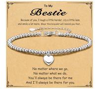 DIPZO Bracciale dell'amicizia con ciondolo a forma di cuore e biglietto con messaggio, braccialetto regolabile in acciaio inossidabile, regalo migliore amica per donne, ragazze, adolescenti