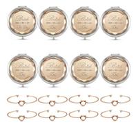 DIQUENEW Set di 8 specchi compatti tascabili per il trucco, include 1 sposa per essere e 7 specchi della tribù della sposa, con 8 braccialetti con nodo d'amore, per feste di addio al nubilato
