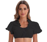 Dir Dirndl Camicetta da donna, colore bianco, con scollo a V, a maniche corte, elegante camicia tradizionale Dirndl, per Oktoberfest, in pizzo, Nero , XXL