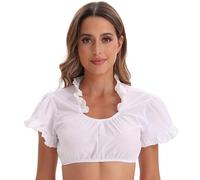 Dir Dirndl Camicetta da donna, colore bianco, con scollo a V, a maniche corte, elegante camicia tradizionale Dirndl, per Oktoberfest, in pizzo, bianco, M