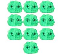 DIRBAK 10 Sacchetti di ragnatele Decorazioni di Halloween con 2 Ragni Finti (Verde + 2 Ragni)