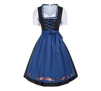 Dirndl - Abito da donna elegante, stile bavarese, lungo, blu, con grembiule in pizzo, 2 pezzi, abito classico, moderno, per Oktoberfest e Carnevale, Blu, XXL