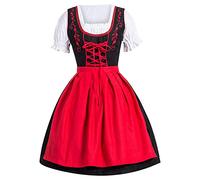 Dirndl Abito da donna tedesco per taglie forti con scollo quadrato, grembiule da birra, costume rinascimentale, vestito gotico, costume da, Colore: rosso, L