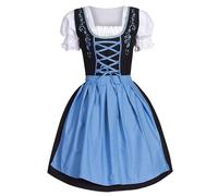 Dirndl Abito da donna tedesco per taglie forti con scollo quadrato, grembiule da birra, costume rinascimentale, vestito gotico, costume da barbie, Blu, 4XL