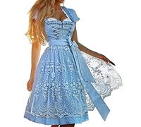 Dirndl - Abito tradizionale bavarese da donna, colore blu, con camicetta tradizionale Dirndl, grembiule in pizzo, 3 pezzi, elegante, stile bavarese, classico, per Oktoberfest, Blu, L
