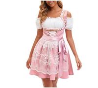 Dirndl - Abito tradizionale bavarese da donna, colore rosso, con grembiule Dirndl, 2 pezzi, elegante, alla moda, stile bavarese, per Oktoberfest