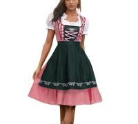 Dirndl - Abito tradizionale tradizionale Dirndl da donna, classico, con grembiule in pizzo, abito tradizionale tradizionale, raffinato per Oktoberfest, Nero , 5XL