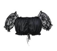Dirndl Camicetta 2025 Nuova festa della birra Top manica reggiseno una parola balze di filato Bocca piatta Bellissimo reggiseno posteriore, Nero , XXL
