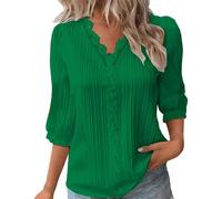 Dirndl Camicetta a maniche lunghe, con scollo in pizzo, elegante, alla moda, tinta unita, elegante, a 3/4, con maniche lunghe, taglie forti, verde, 5XL