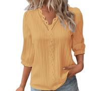 Dirndl Camicetta a maniche lunghe, con scollo in pizzo, elegante, alla moda, tinta unita, elegante, a 3/4, con maniche lunghe, taglie forti, Ye1., 5XL