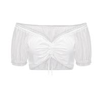 Dirndl Camicetta con spalle scoperte, colore bianco, con scollo a V, elegante camicetta tradizionale bavarese, a maniche corte, con coulisse, per Oktoberfest