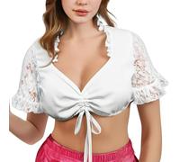 Dirndl Camicetta da donna a maniche ad ali - Camicetta tradizionale Dirndl bianco maniche ad ala Dirndl Dirndl camicetta Dirndl camicetta tradizionale bavarese con scollo a V, #3 bianco., XS