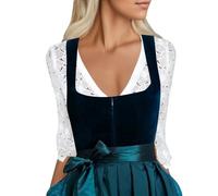 Dirndl Camicetta da donna, a maniche lunghe, a sbuffo, colore bianco, elegante, in pizzo con scollo a V, camicetta tradizionale Dirndl, camicetta in pizzo, maniche a lanterna, per Oktoberfest e