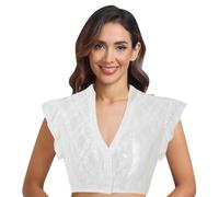 Dirndl Camicetta da donna a maniche lunghe, colore bianco, chiusura alta, a maniche corte, per Oktoberfest, #3-argento, S