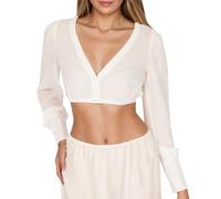 Dirndl Camicetta da donna a maniche lunghe, colore bianco, elegante, con scollo a V, costume tradizionale bavarese, per Oktoberfest