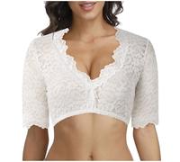 Dirndl Camicetta da donna a mezza manica, colore bianco, elegante camicetta Dirndl con scollo a V, costume tradizionale bavarese, camicetta tradizionale bavarese, camicetta in pizzo per Oktoberfest