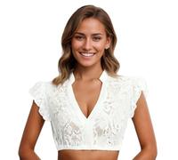 Dirndl, camicetta da donna, colore bianco, con maniche ad ali, con scollo a V, per Oktoberfest, bavarese, tradizionale tedesca, K bianco., S
