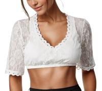 Dirndl Camicetta da donna con maniche ad ali - Camicetta tradizionale Dirndl bianco maniche ad ala Dirndl camicetta a mezza manica - Elegante camicetta in pizzo per Oktoberfest, A-bianco, S