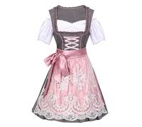 Dirndl da donna, abito tradizionale bavarese da donna, colore grigio, con camicetta Dirndl, grembiule in pizzo, 3 pezzi, abito tradizionale bavarese, elegante, stile bavarese, Colore: rosa., S