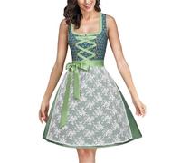 Dirndl da donna Midi, abito tradizionale bavarese da donna, elegante, abito Dirndl, con grembiule in pizzo, 2 pezzi, classico, abito tradizionale bavarese, per Oktoberfest e Carnevale, verde, XL
