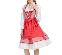Dirndl Donna Lungo Abito Tipico Tirolese Donna Elegante Di Corte A Quadri Rossi Quattro Pezzi Set Completo Grembiule Da Oktoberfest Festa Popolare
