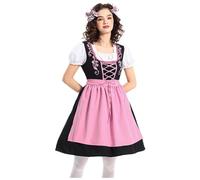 Dirndl, set completo con camicetta, abito tradizionale Dirndl, taglie forti, lunghezza al ginocchio, stile tradizionale, moderno, semplice, chiusura lampo anteriore, lungo, grembiule in pizzo
