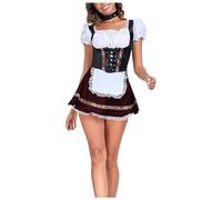 Dirndl Set da donna completo con gonna tradizionale bavarese con camicetta lunghezza al ginocchio, abito tradizionale Dirndl, taglie grandi, chiusura lampo anteriore, moderna, camicetta in pizzo