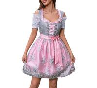 Dirndl Set da donna completo, taglie forti, con chiusura lampo anteriore, semplice, gonna tradizionale bavarese, camicetta moderna, lunghezza al ginocchio, grembiule elegante Oktoberfest