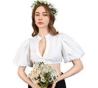 DIRNDLSTERN Blusa Dirndl Donna Bianco - Camicetta Tradizionale con Maniche a Sbuffo Stile Moderno per Oktoberfest 36