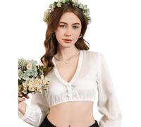 DIRNDLSTERN Camicetta Dirndl da Donna Bianca - Camicetta Dirndl a Maniche Lunghe con Scollo a V e Bottoni per Oktoberfest e Carnevale Taglia 38