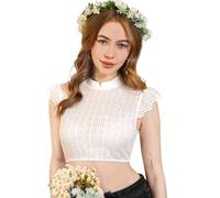 DIRNDLSTERN Camicetta Dirndl Donna Bianca - Camicetta Dirndl in Pizzo Dirndlblusen Collo Alto Maniche a Pipistrello Camicie Tradizionali Righe Verticali Elegante 42