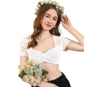 DIRNDLSTERN Camicetta Dirndl Donna in Pizzo - Camicetta Tradizionale Bianca con Scollo a Cuore 40