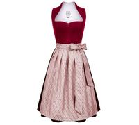 DIRNDLSTERN Dirndl da Donna Rosso Midi - Elegante Abito Tradizionale in Velluto con Grembiule Plissettato Perfetto per l'Oktoberfest