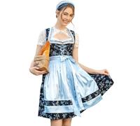 DIRNDLSTERN Dirndl Donna Mini Blu - Abito Tradizionale Bavarese in Cotone con Motivo Floreale 38