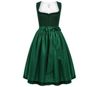 DIRNDLSTERN Dirndl Donna Tradizionale Verde - Abito Midi per Oktoberfest in Lino con Grembiule 36
