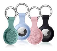 Dirrelo Custodia Compatibile con Portachiavi Apple Airtag, Protettiva in Silicone con Incisione Floreale in 4 Pezzi è Antiurto AntiGraffio per Bagagli, Zaini, Animali,A