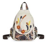 DIRRONA Antifurto Zaino Da Donna Moda Ricamo Borse A Tracolla Multifunzionale Borsa Sul Petto Casuale Tela Zaini Viaggio Lavoro Shopping Retrò Borsetta Zainetto Bianco A