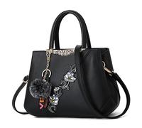 DIRRONA Borsa Donna Grande in PU Impermeabile - Borsa 3-in-1 a Mano e a Spalla, Elegante con Fiori e Design Bicolore, Ideale per Uso Quotidiano Casual Viaggio Lavoro e Festa Nero mezzanotte