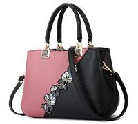 DIRRONA Borsa Donna Grande in PU Impermeabile - Borsa 3-in-1 a Mano e a Spalla, Elegante con Fiori e Design Bicolore, Ideale per Uso Quotidiano Casual Viaggio Lavoro e Festa Rosa