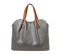 DIRRONA Borsa Donna in Vera Pelle - Elegante Borsa a Mano e a Spalla con Tracolla Regolabile, Borsa Tote Capiente Ideale per Lavoro, Viaggi, Shopping e Uso Quotidiano Grigio Cenere Elegante